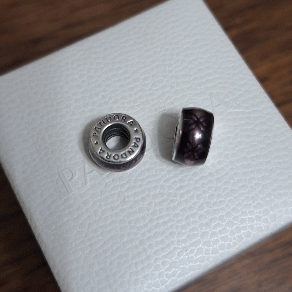 2 Pandora Silver and Purple Charm Beads